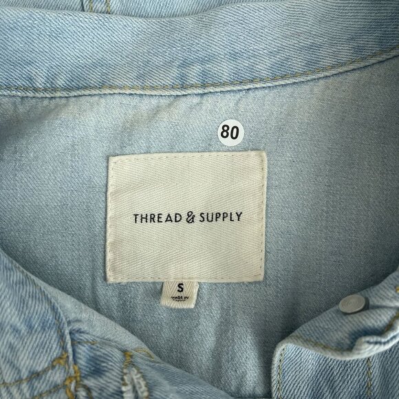Thread & Supply Light Wash Denim Trucker Jacket Distressed Frayed Hem Womens S - Picture 5 of 11